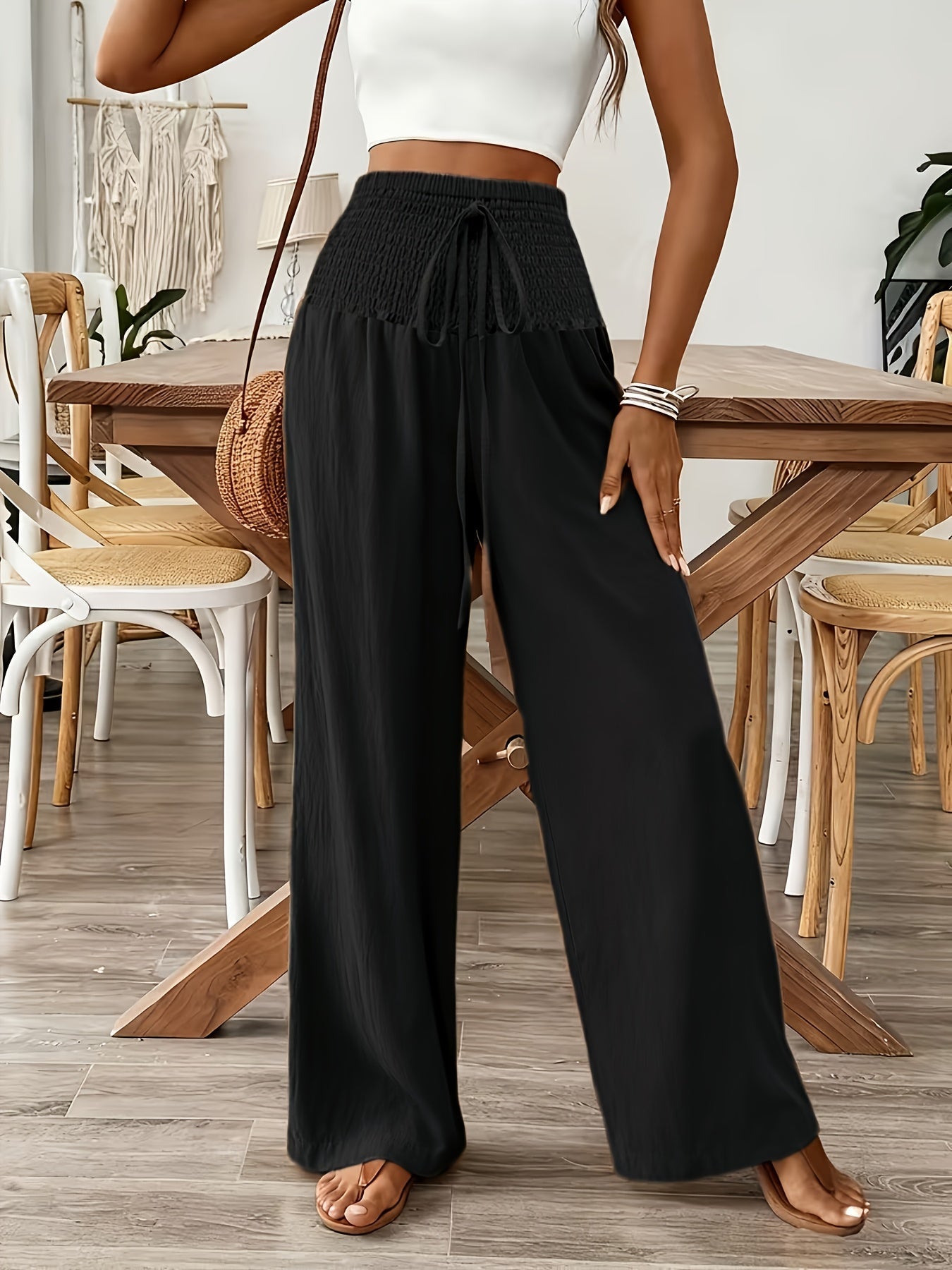 Rebeki | Trousers with Wide Legs and Shirred Waist