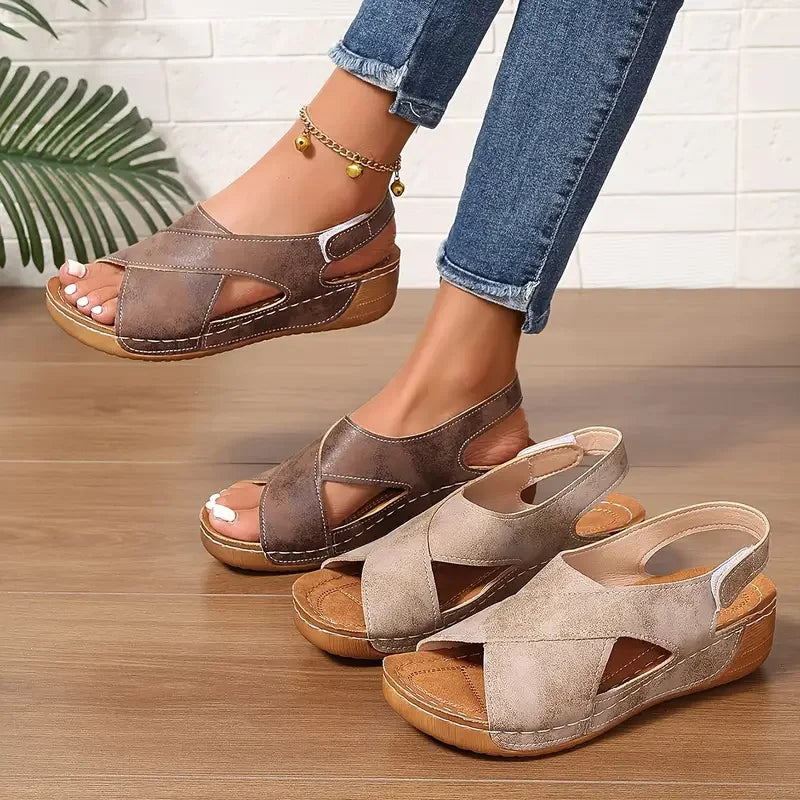 Clarisa | Sandals Open-Toe Cross-Strap Slingback Wedge Sole