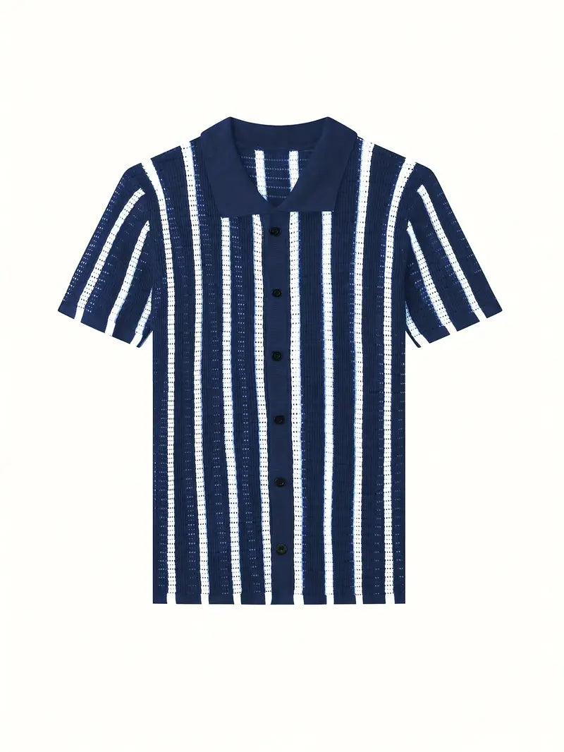 Cordell | Short Sleeve Striped Knit Polo Shirt
