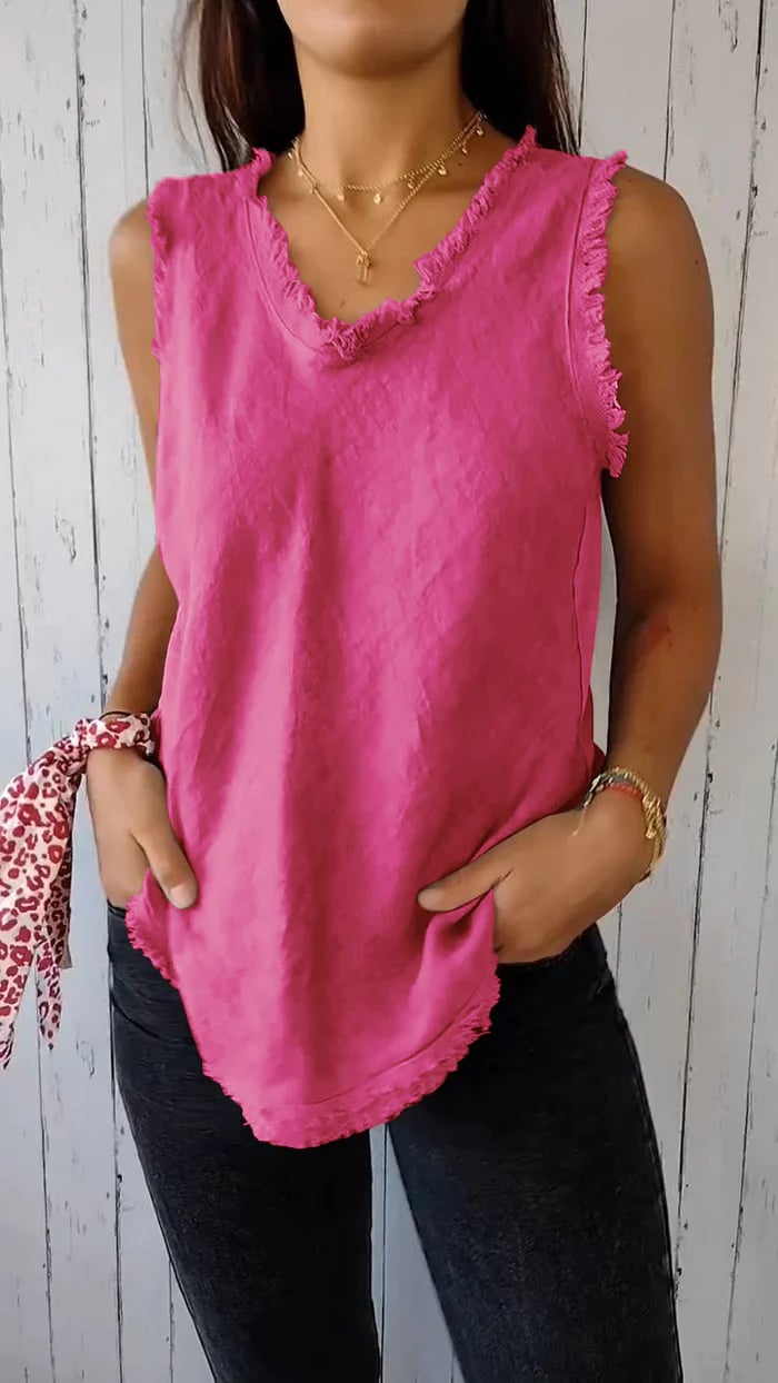 Myriam | Sleeveless V Neck Frayed Hem Vest Top