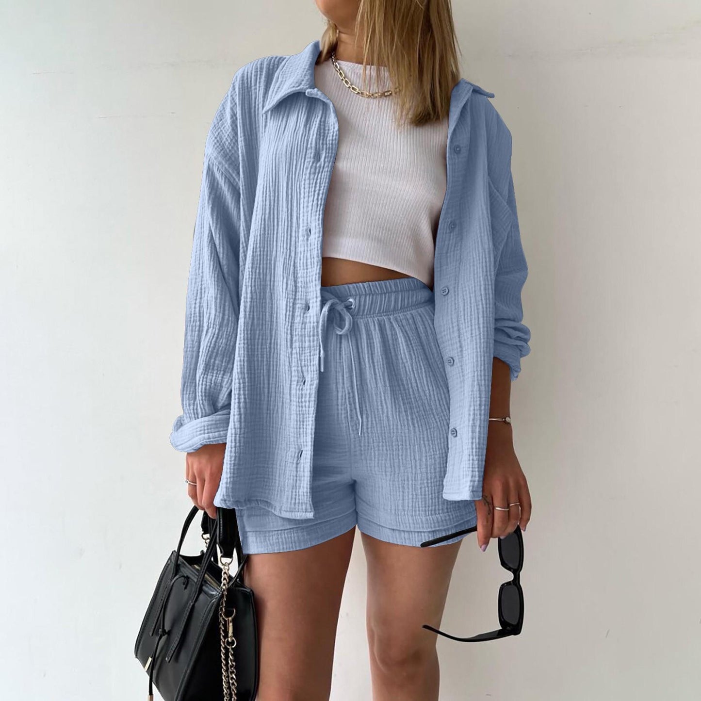 Katelyn | Shirt And Shorts Crinkle Two Piece Set