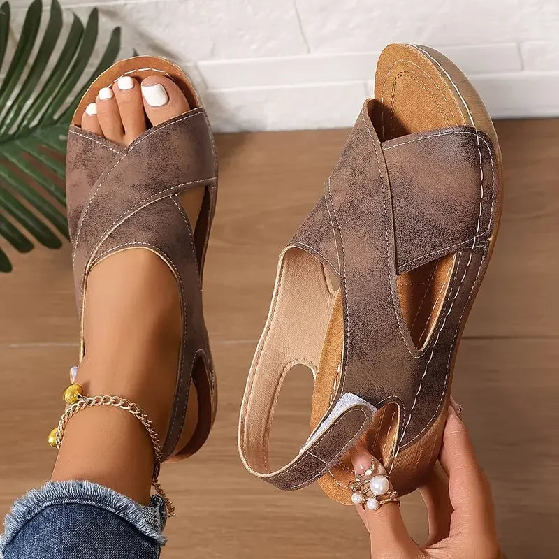 Clarisa | Sandals Open-Toe Cross-Strap Slingback Wedge Sole