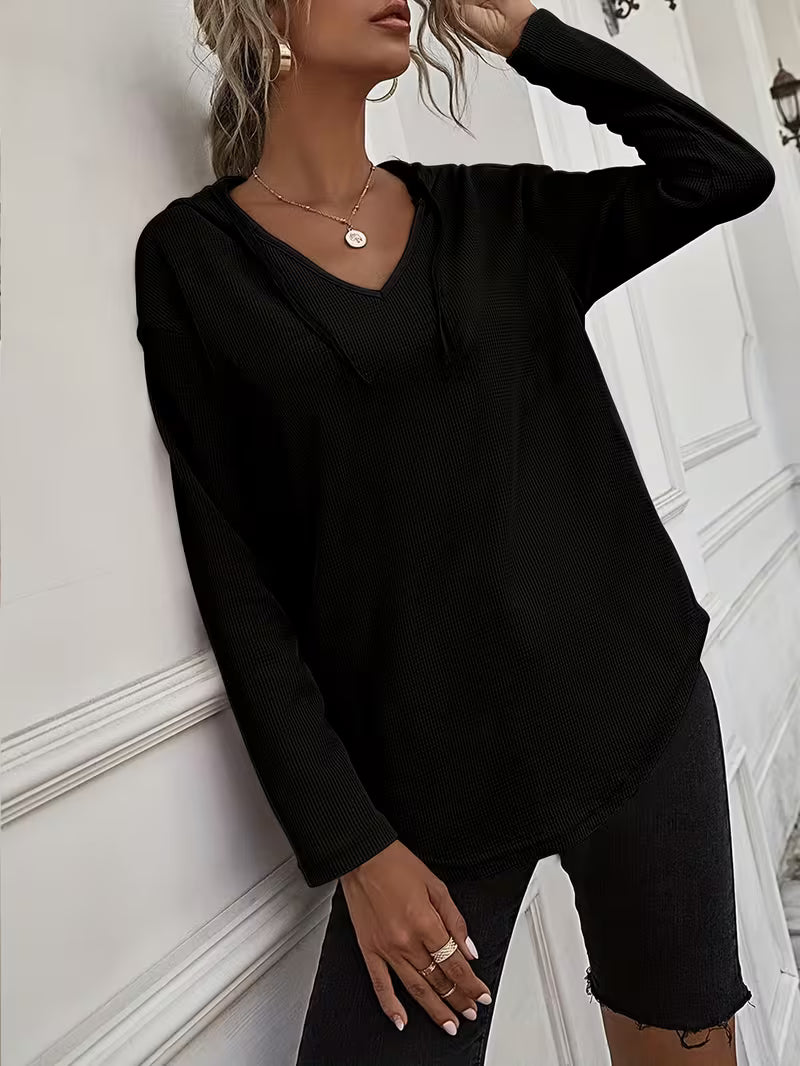 Heydi | Sweatshirt with V-Neck Hood Curved Hem