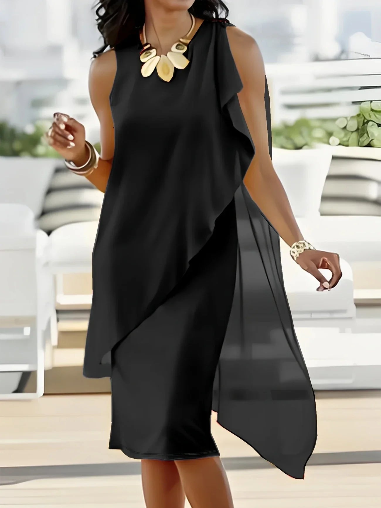 Maren | Sleeveless Asymmetric Layer Midi Dress
