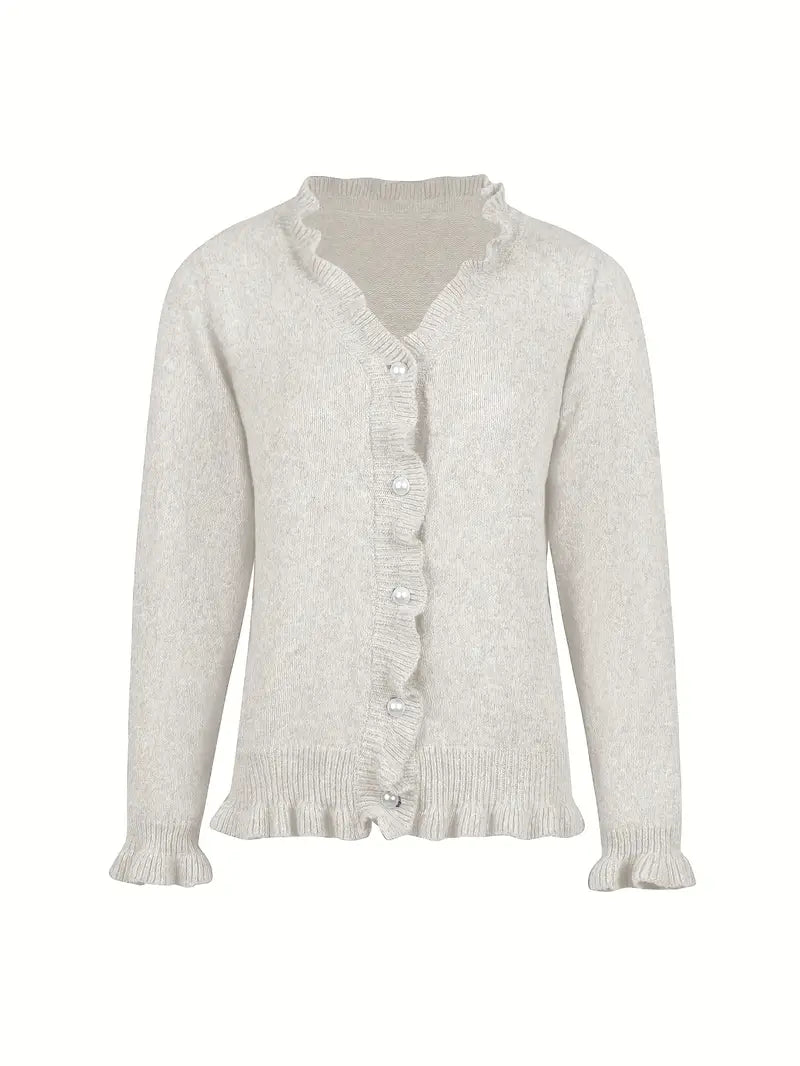 Hanifa | Ruffle Trim Button Knitted Cardigan
