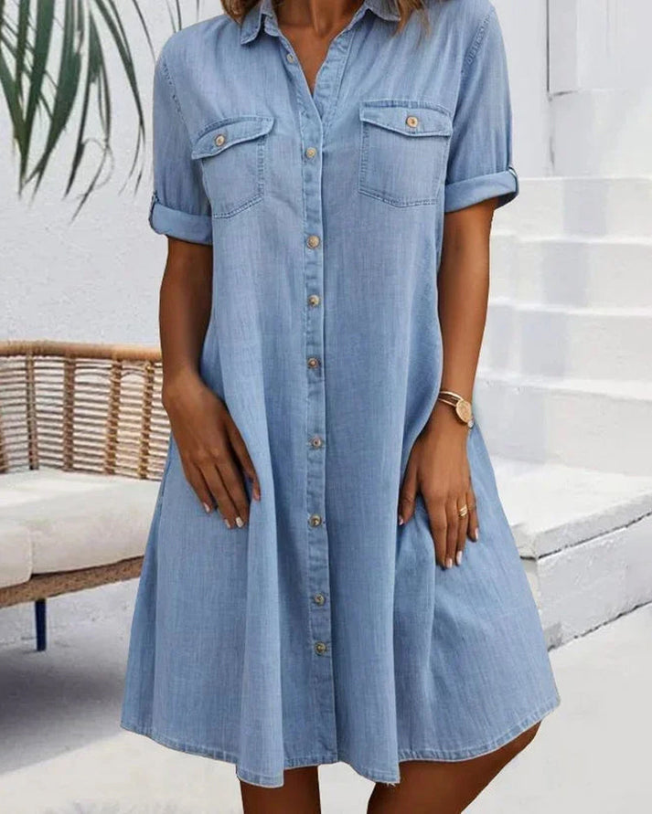 Sveta | Denim-Style Button Front Shirt Dress