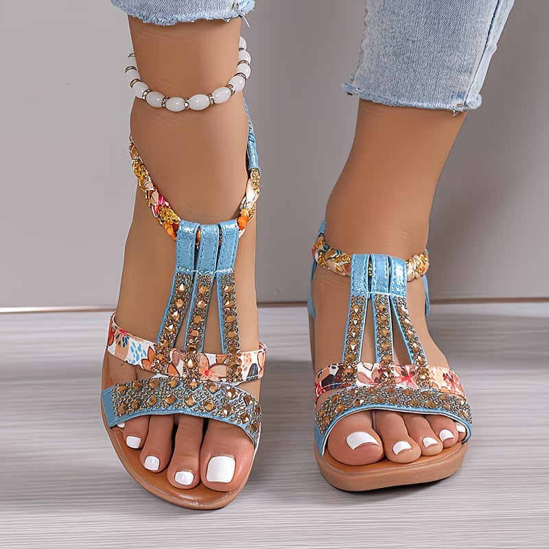 Noelia | Wedge Sandals with Printed T-Strap