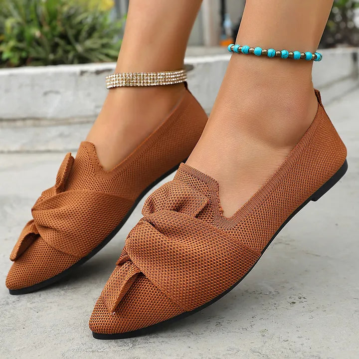 Hiromi | Pointed Toe Bow Front Flat Shoes
