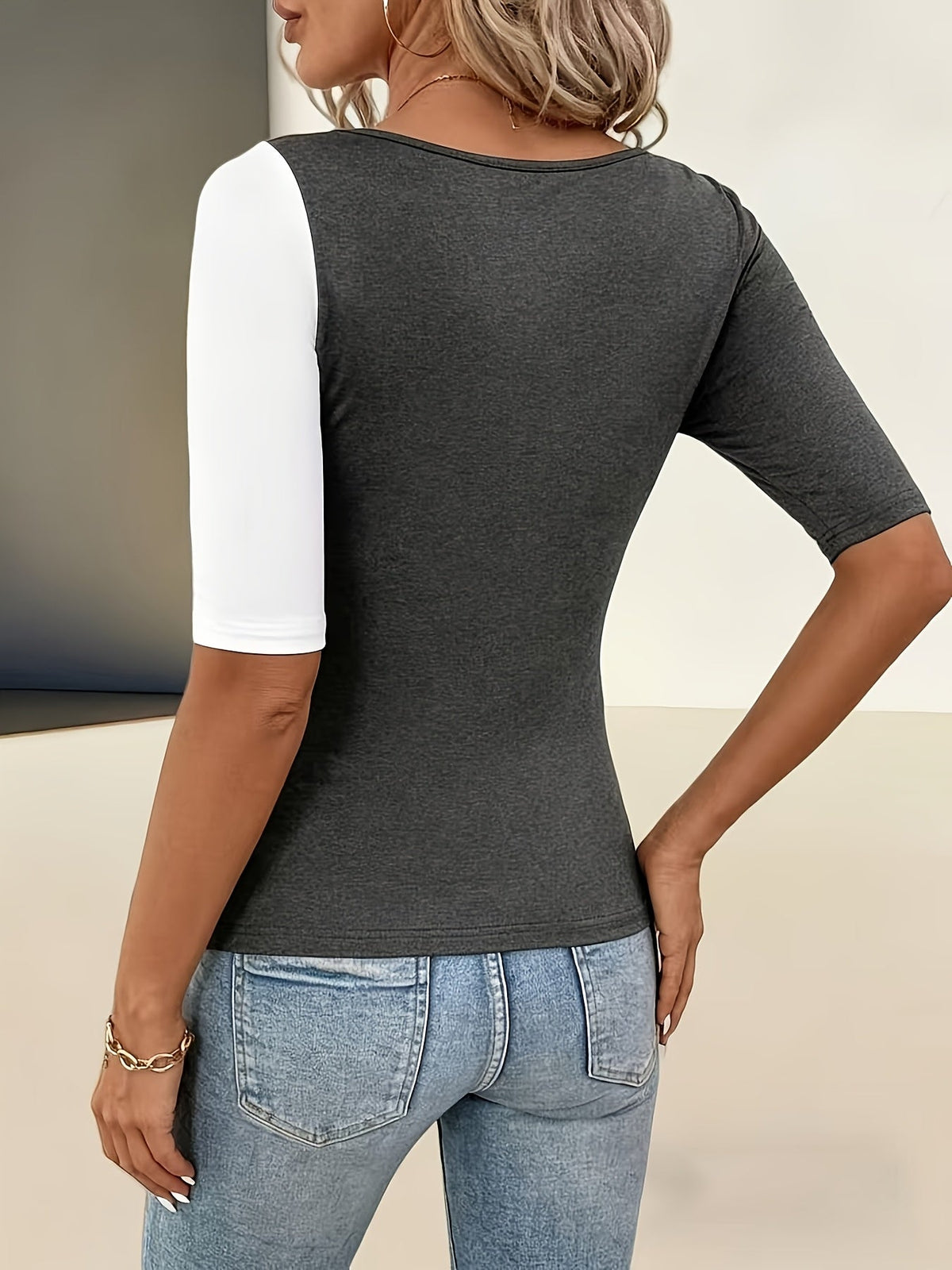 Althirida | Contrast Colour Block Square Neck Top