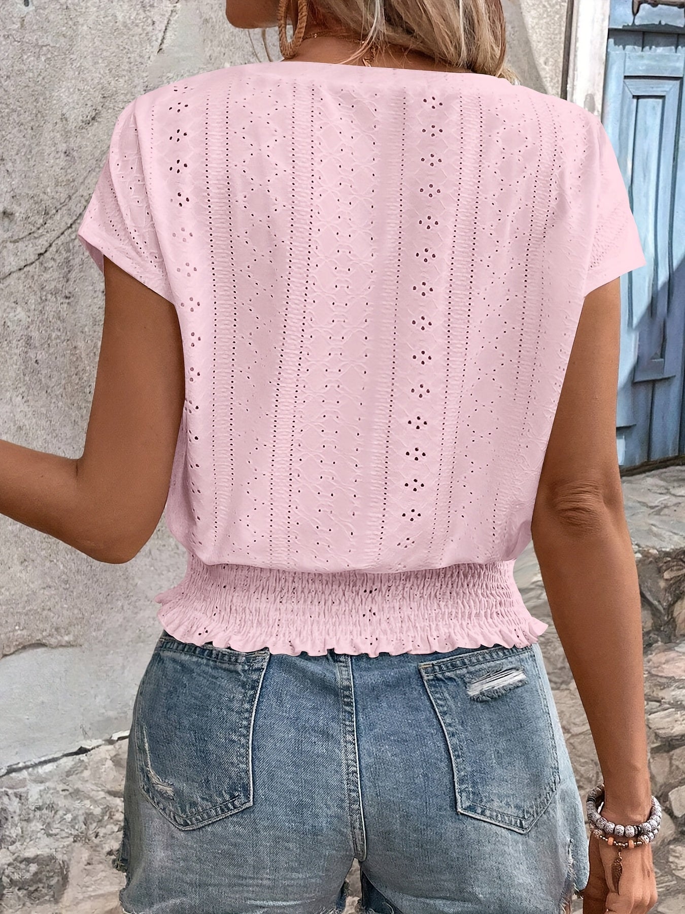 Delores - Batwing Sleeve V Neck Smocked Blouse