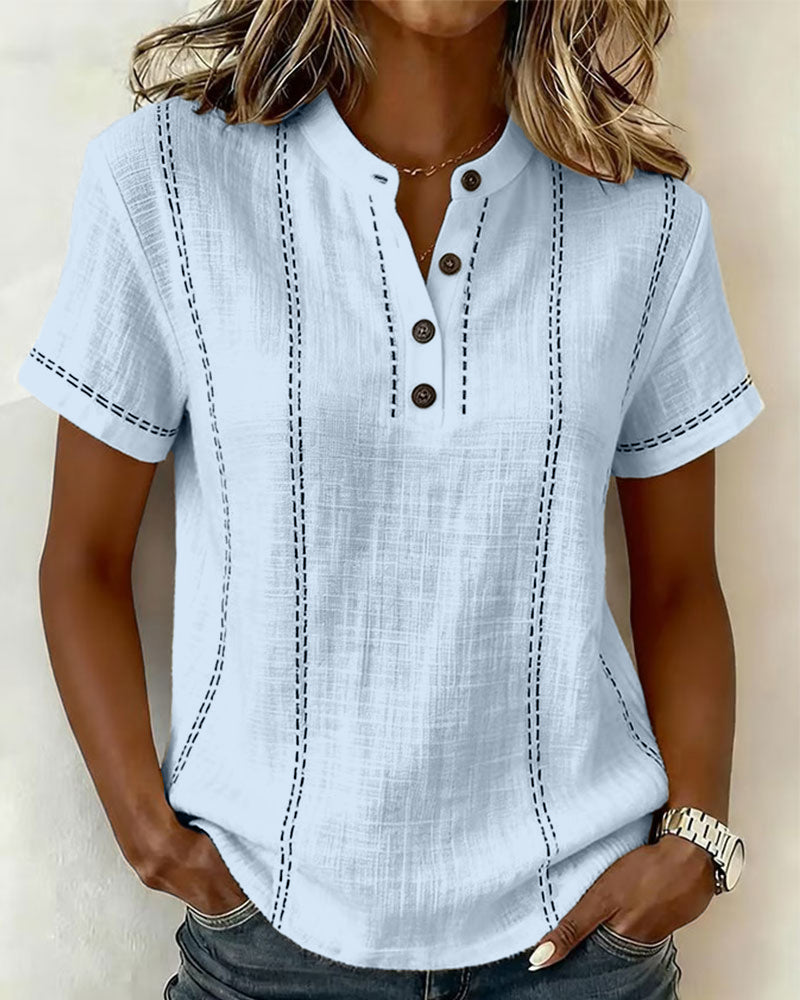 Vanessia | Short Sleeve Button Neck Blouse