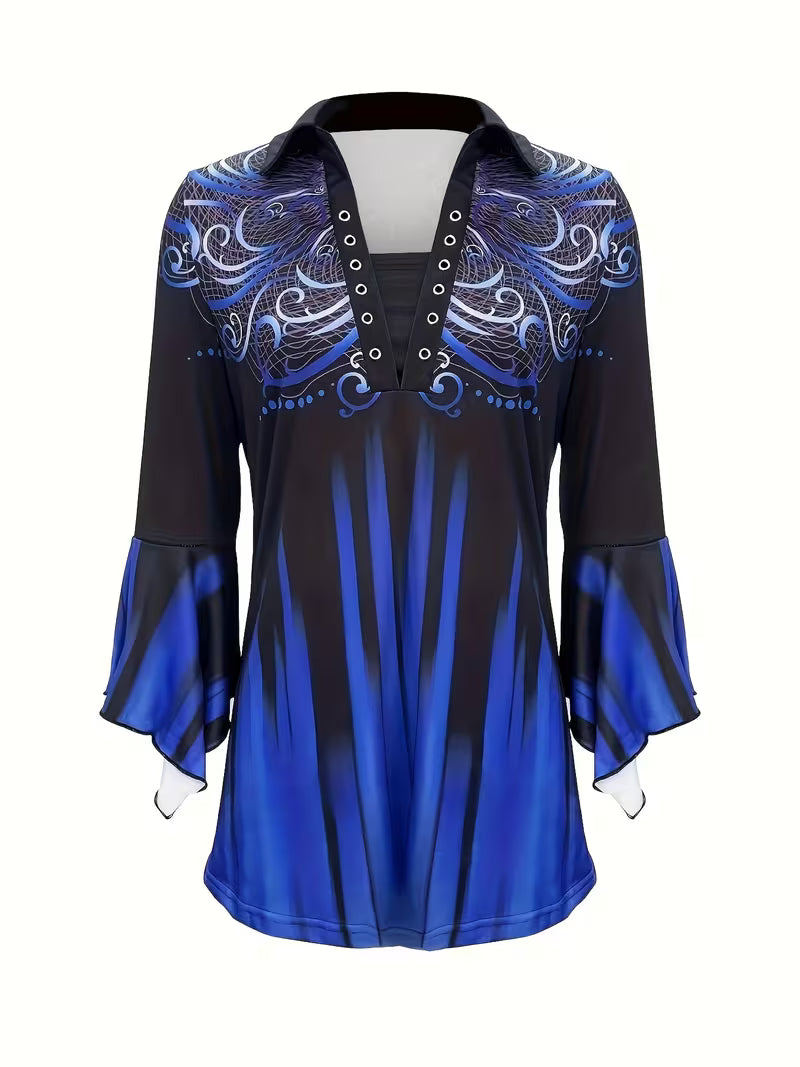 Anerisosa | Printed Lapel Top with Irregular Sleeves