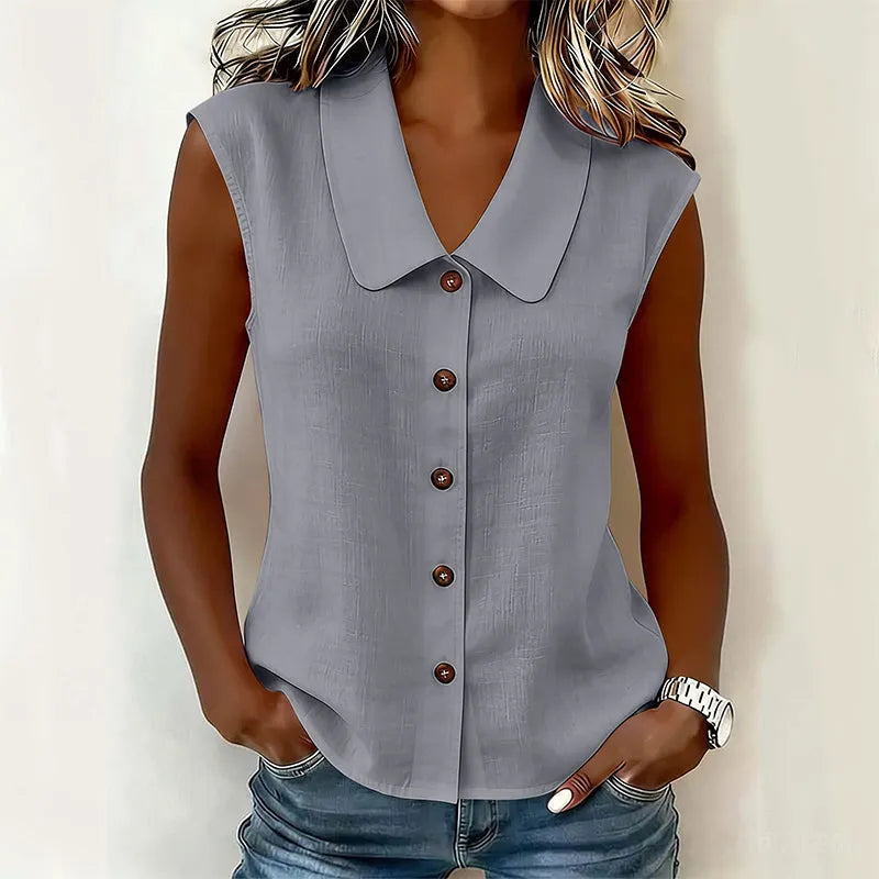 Chisato | Sleeveless V Neck Button Shirt