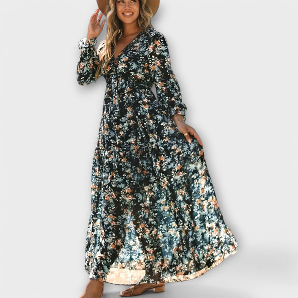 Vanna | Floral Print V Neck Maxi Dress