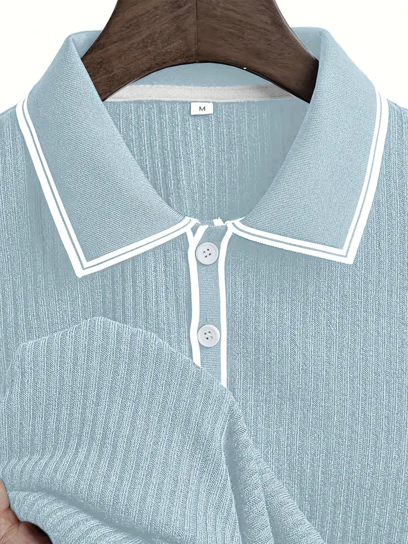 Orestis - Ribbed Short Sleeve Contrast Polo Shirt