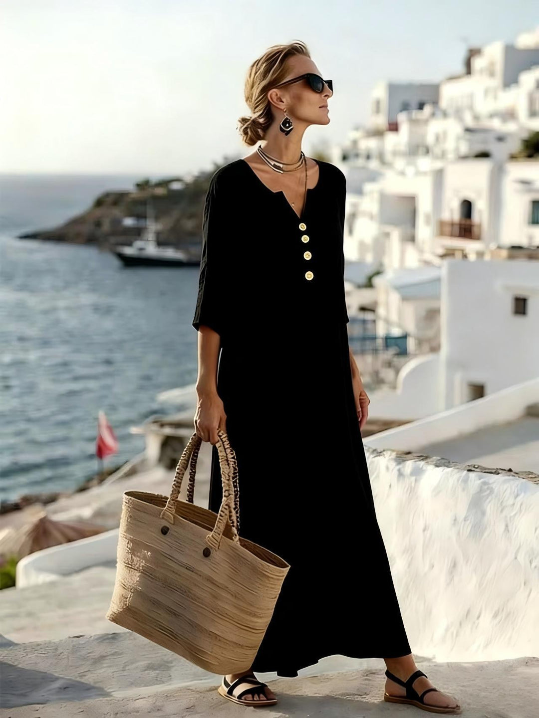 Marlene | Maxi Dress with Notched Neckline and Buttons