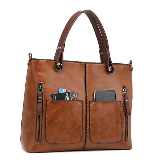 CarryNest - Vintage Brown Zip Pocket Tote Bag