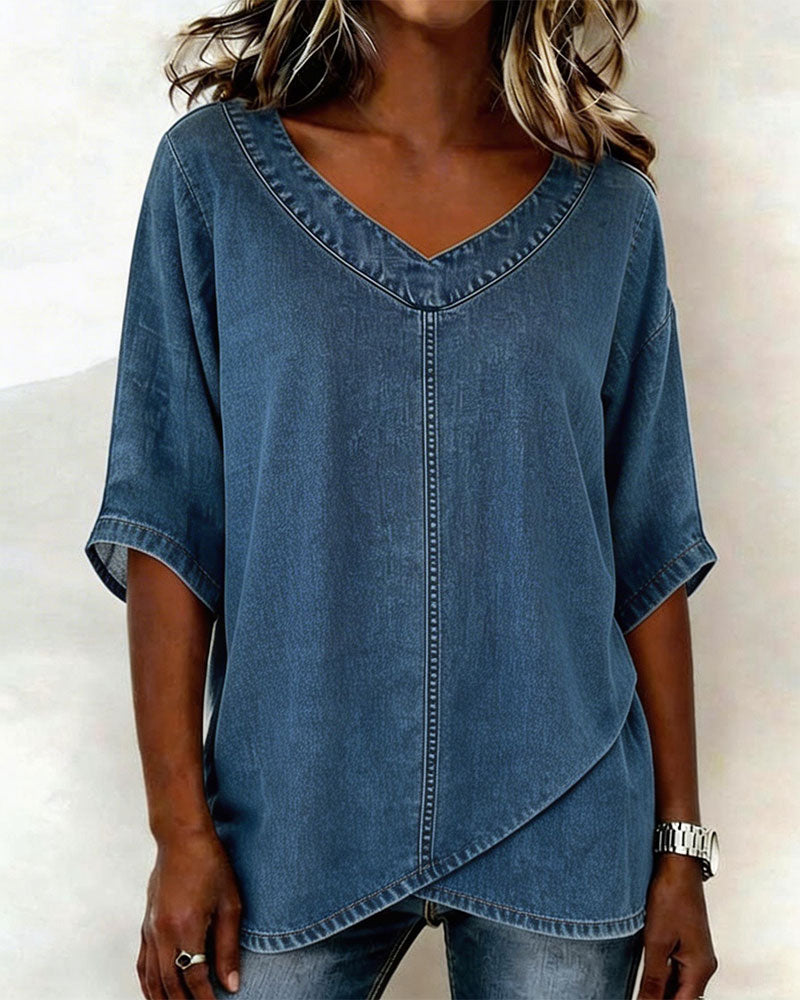 Laritza | V Neck Denim Style Overlap Top