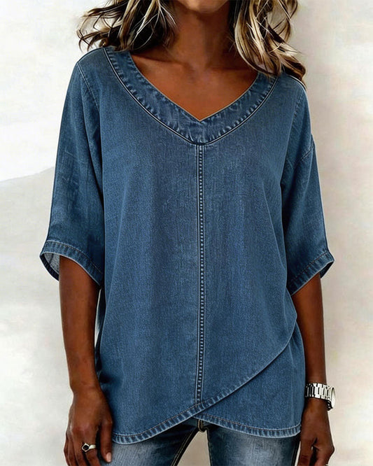 Laritza | V Neck Denim Style Overlap Top
