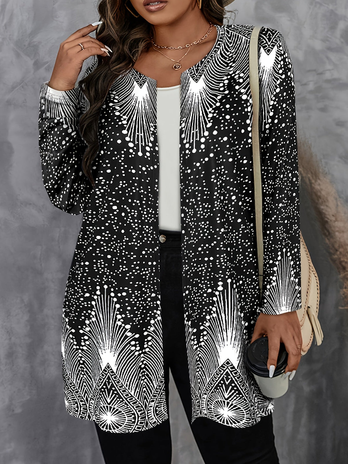 Juliorine | Long Sleeve Patterned Cardigan for Layering