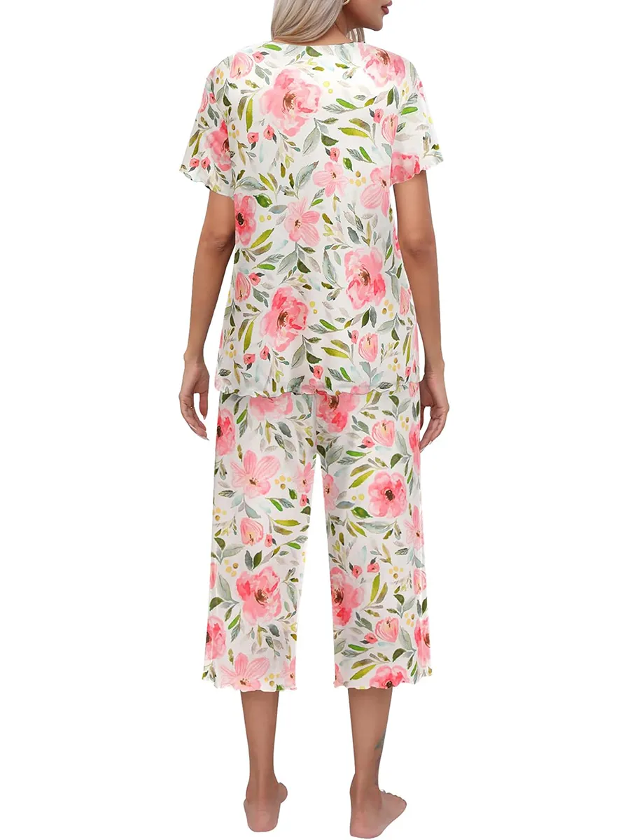 Rashini | Floral Short Sleeve Cropped Pyjama Set