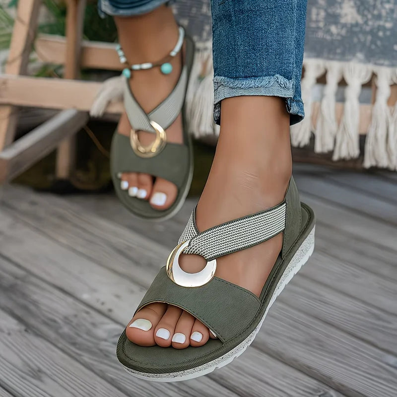Marlenia | Flat Slingback Sandals With Metal Detail