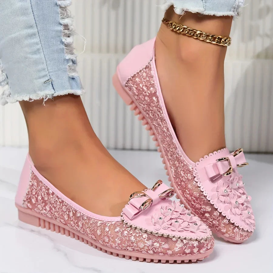 Brielle | Ballet Flats Floral Lace Bow Detail