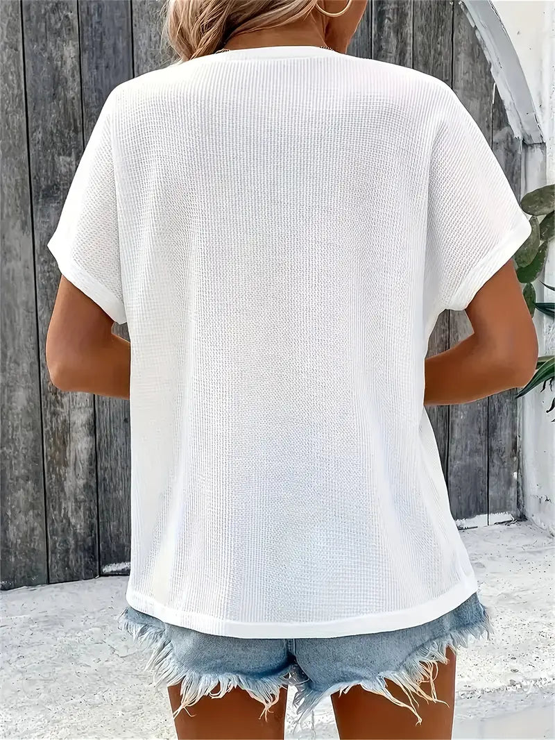 Marylou | Short Sleeve Crew Neck Button Top