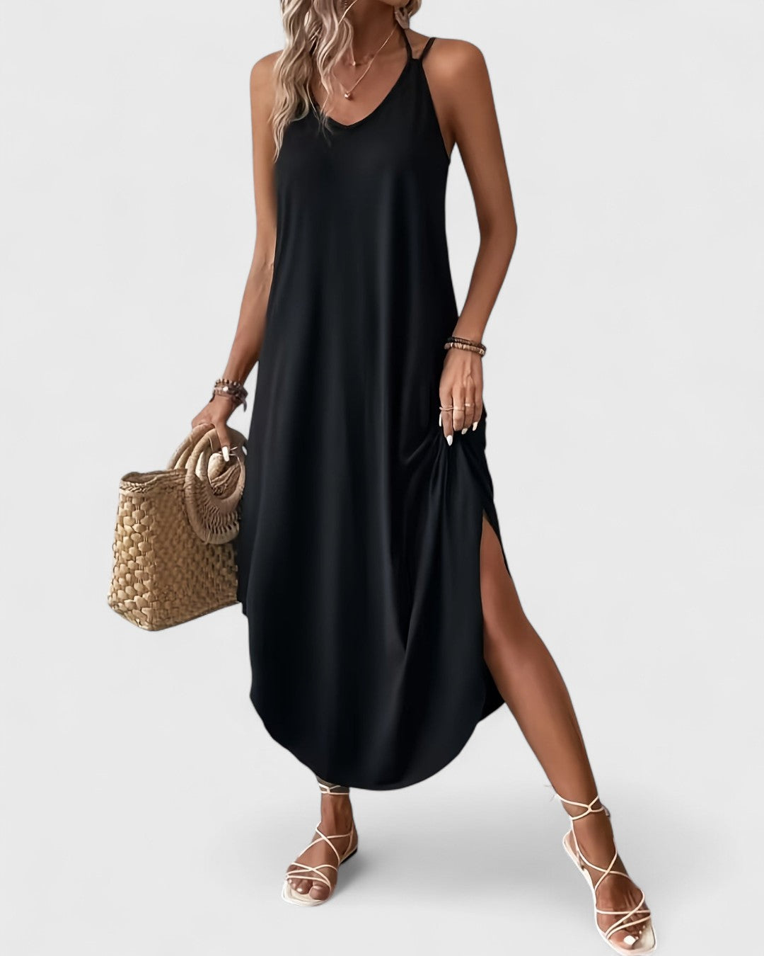 Tracie | Maxi Dress V Neck Side Slit