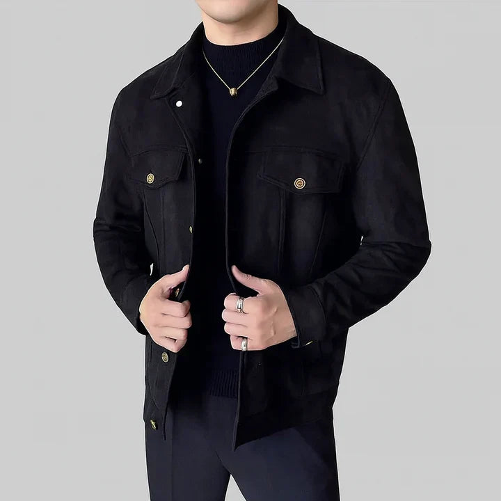 Davila | Suede-Style Long Sleeve Button Jacket