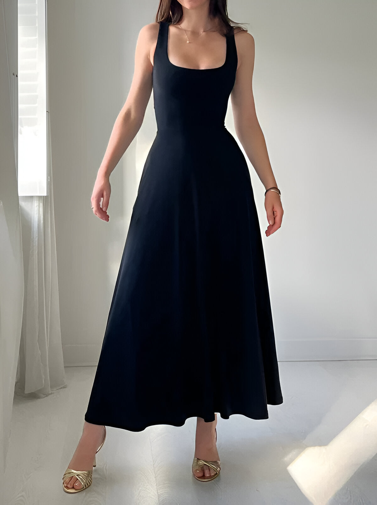 Jasmini | Square Neck Sleeveless A-Line Midi Dress