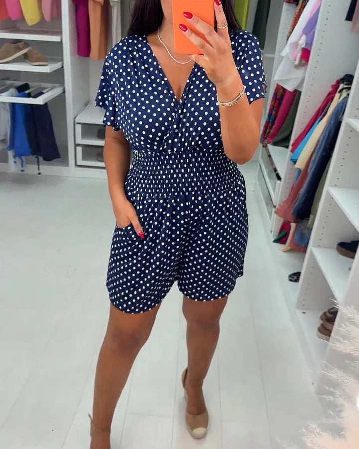 Peyton | Polka Dot Short Sleeve V Neck Jumpsuit