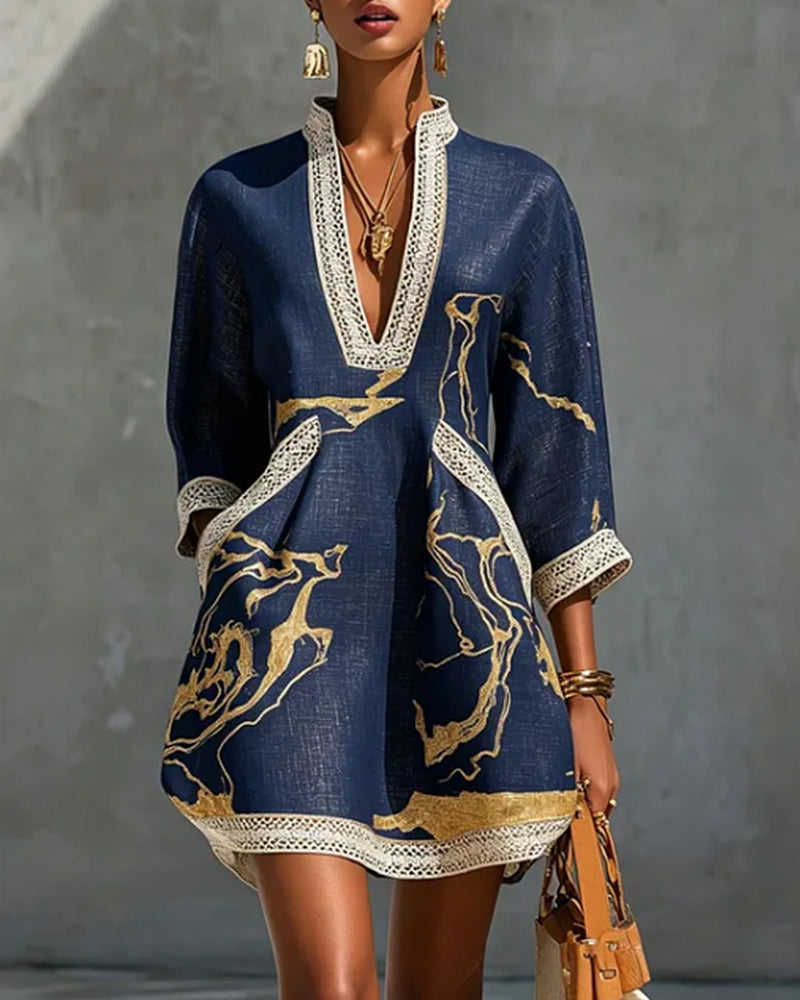 Soeun | V-Neck Printed Mini Tunic Dress