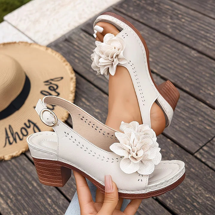 Gayanthi | Open Toe Floral Slingback Heel