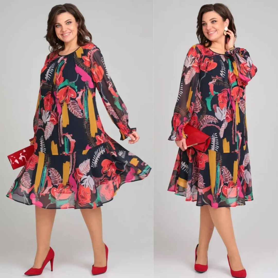 Vinoshika | Floral Long Sleeve Midi Dress