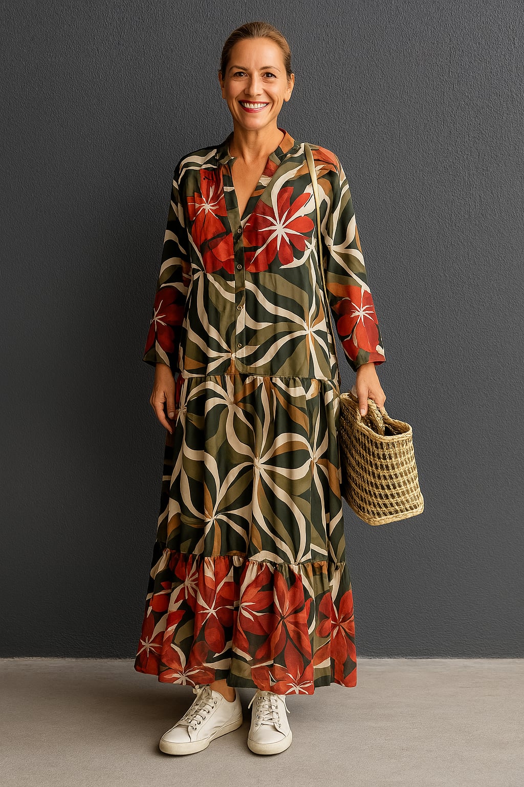 Solveig | Floral Print V-Neck Tiered Maxi Dress