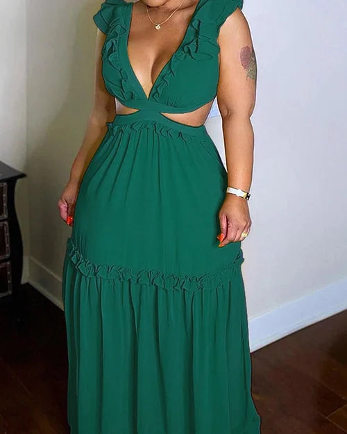 Versailles | Ruffle Sleeve Cut Out Maxi Dress