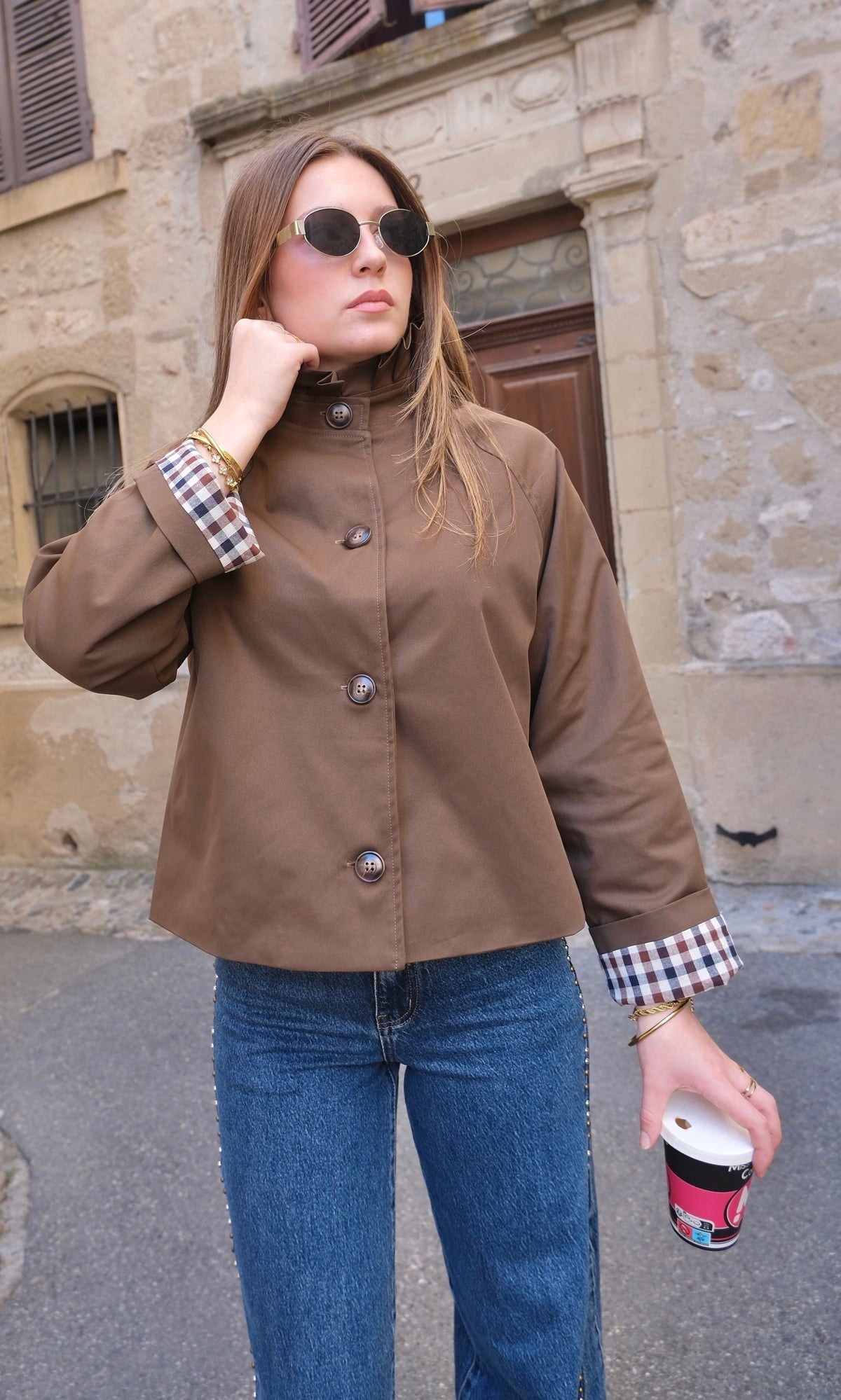 Esen | Cropped Jacket with Checkered Cuffs