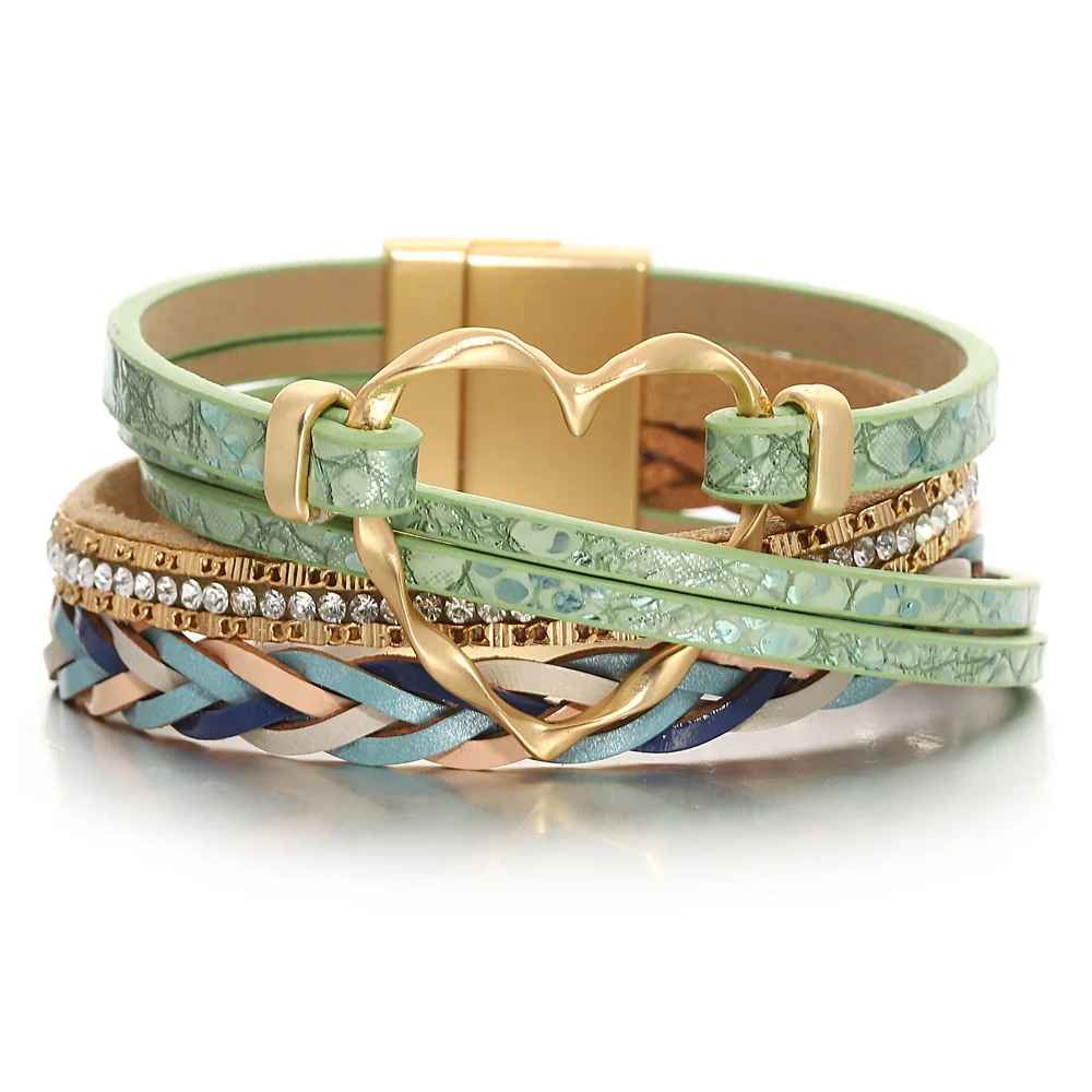 Reyn | Heart Charm Layered Leather Bracelet