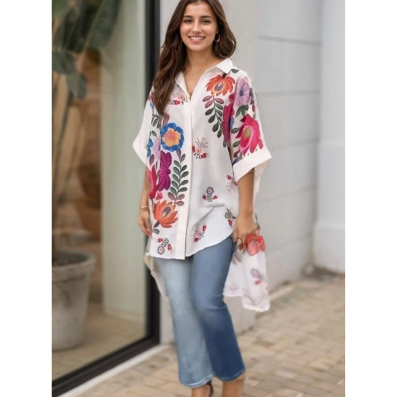 Rossella | Floral Print Short Sleeve Long Shirt