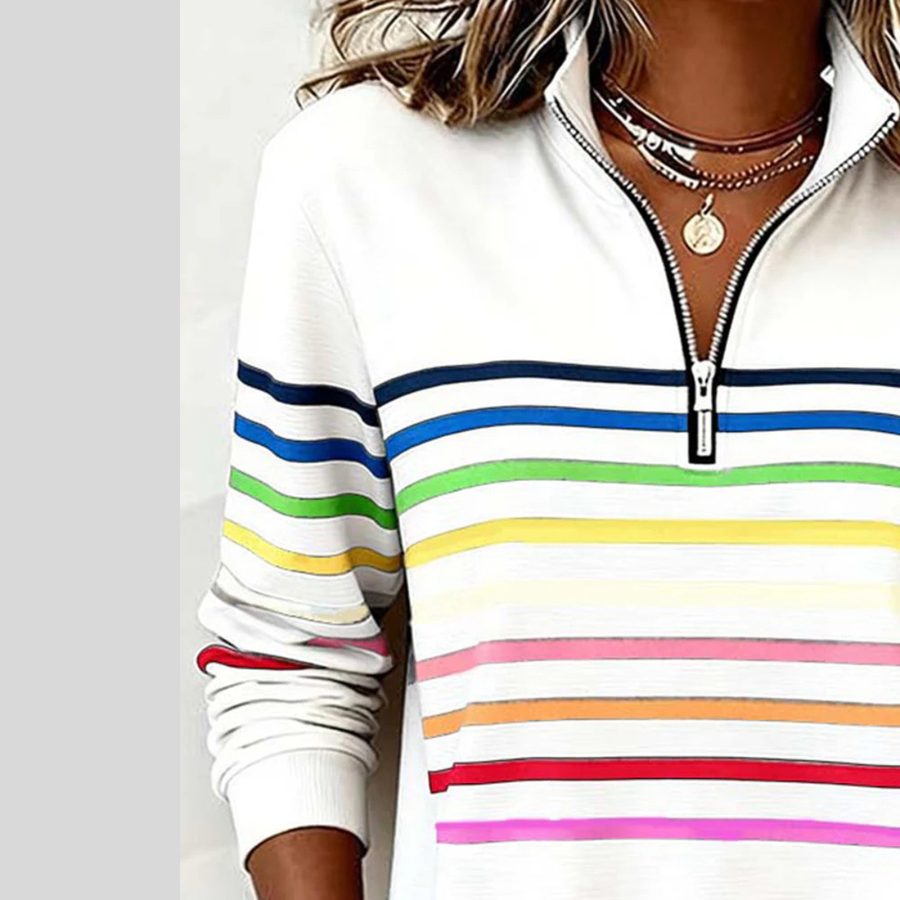 Evelyn | Casual Sweatshirt Long Sleeve Half Zip Striped