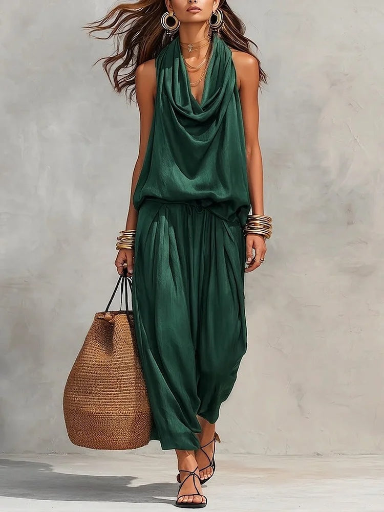 Katerina | Sleeveless Draped Wide Leg Two Piece Set