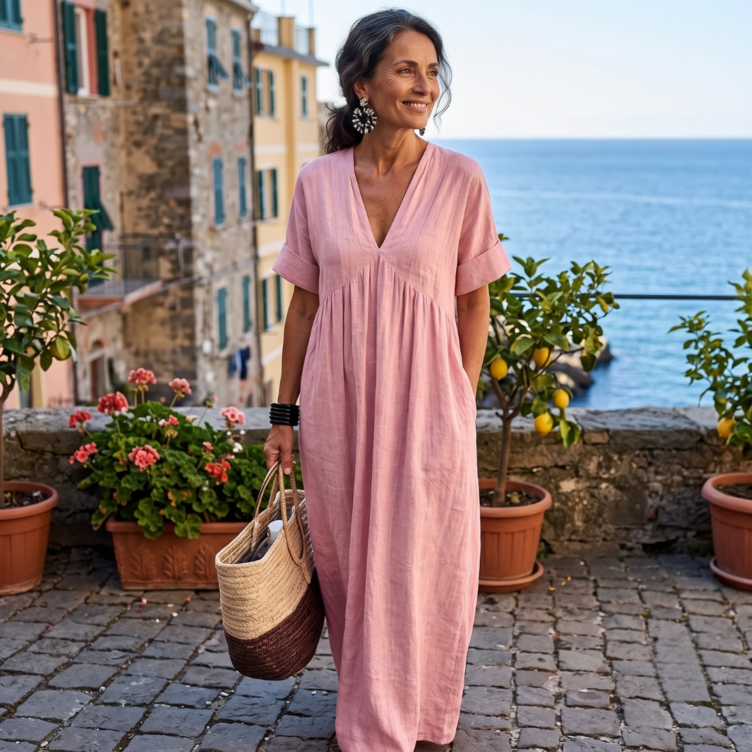 Sohyeon | V-Neck Short Sleeve Maxi Dress