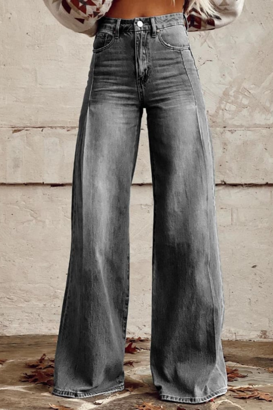Neske | Wide Leg High Waist Denim Style Trousers