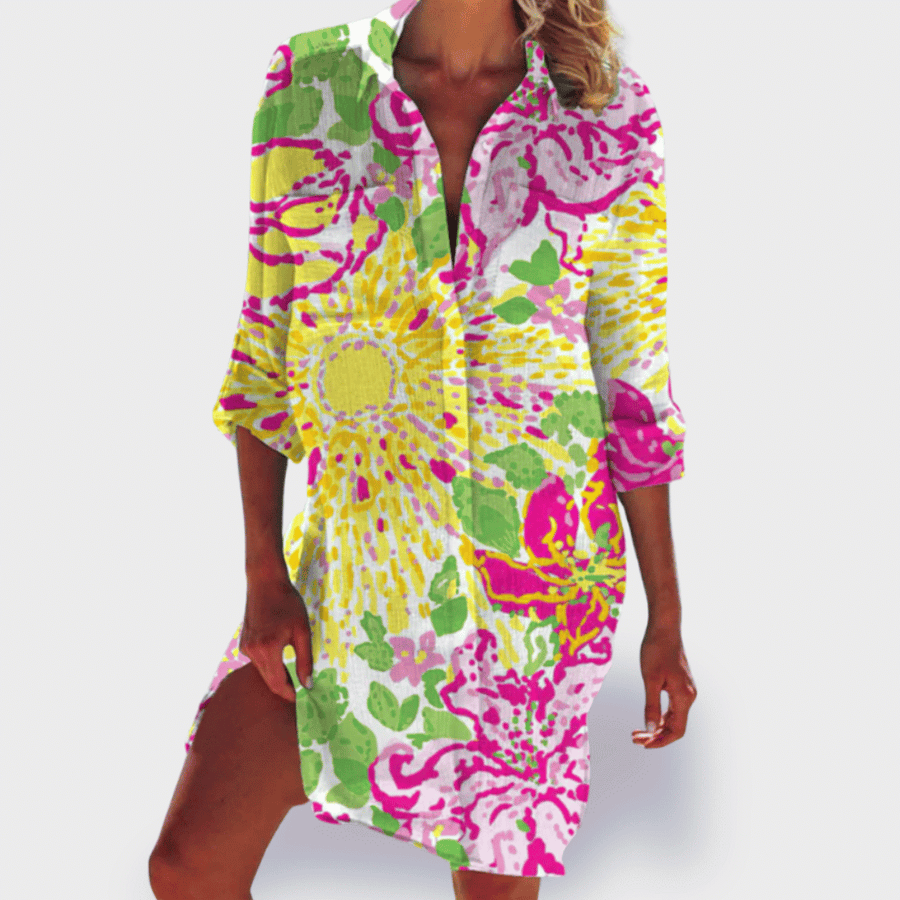 Lizonka | Beach Print Collared Shirt Dress