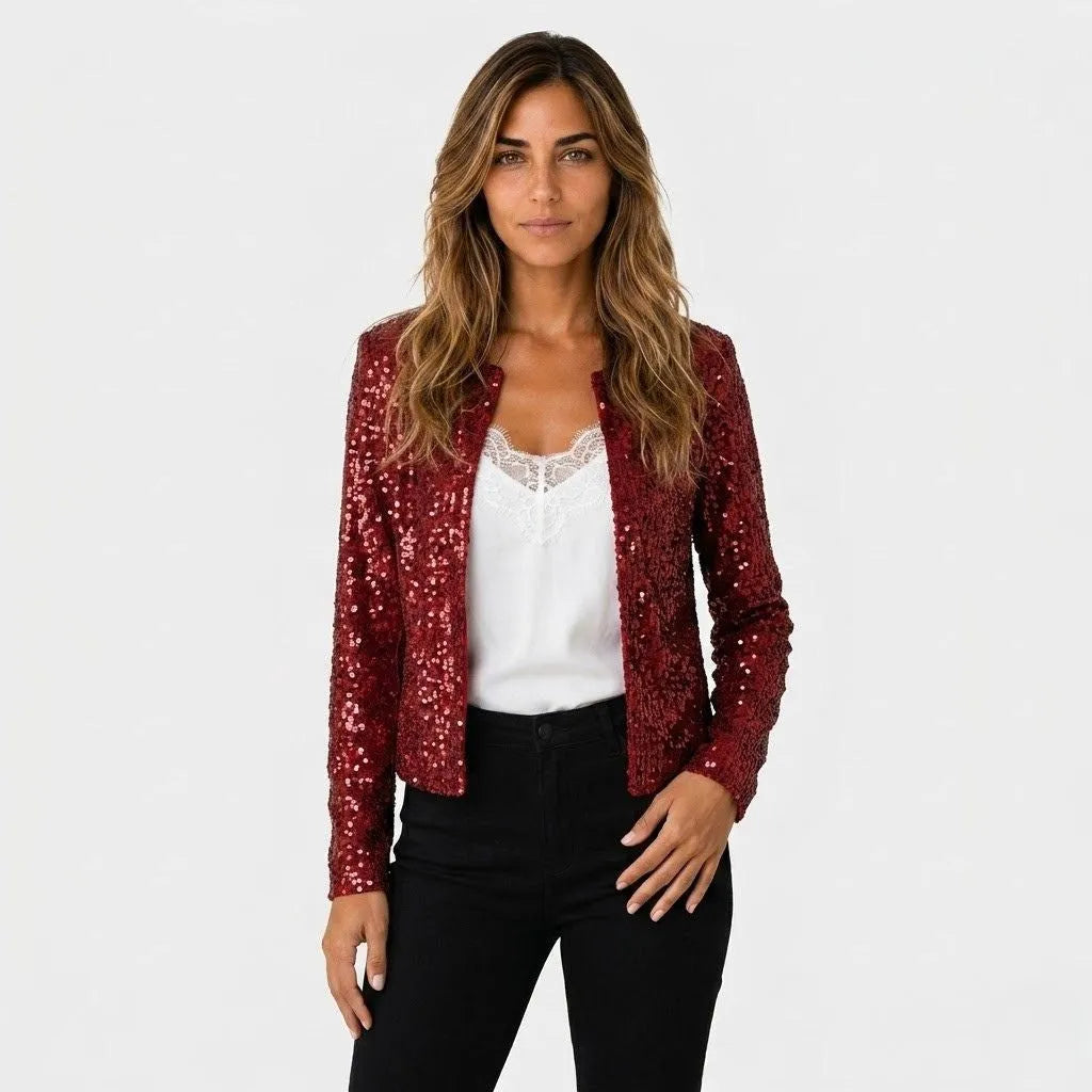 Amelia | Sequin Jacket with Open Front and Long Sleeves