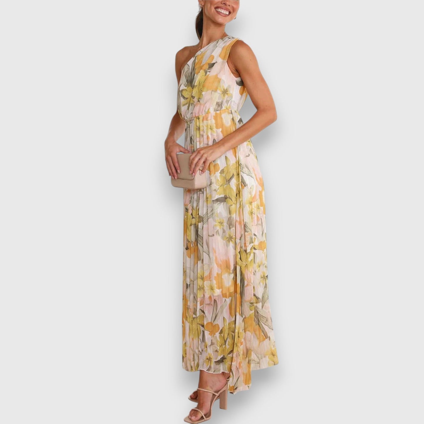 Jillian | Floral Print One Shoulder Maxi Dress