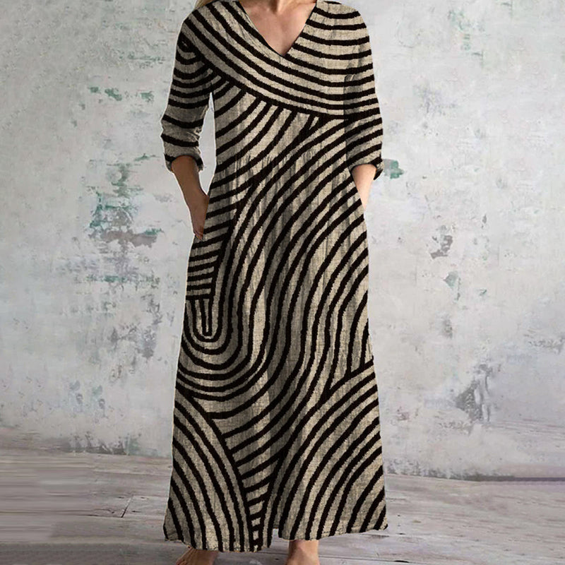 Ayla | Maxi Dress V Neck Abstract Stripe
