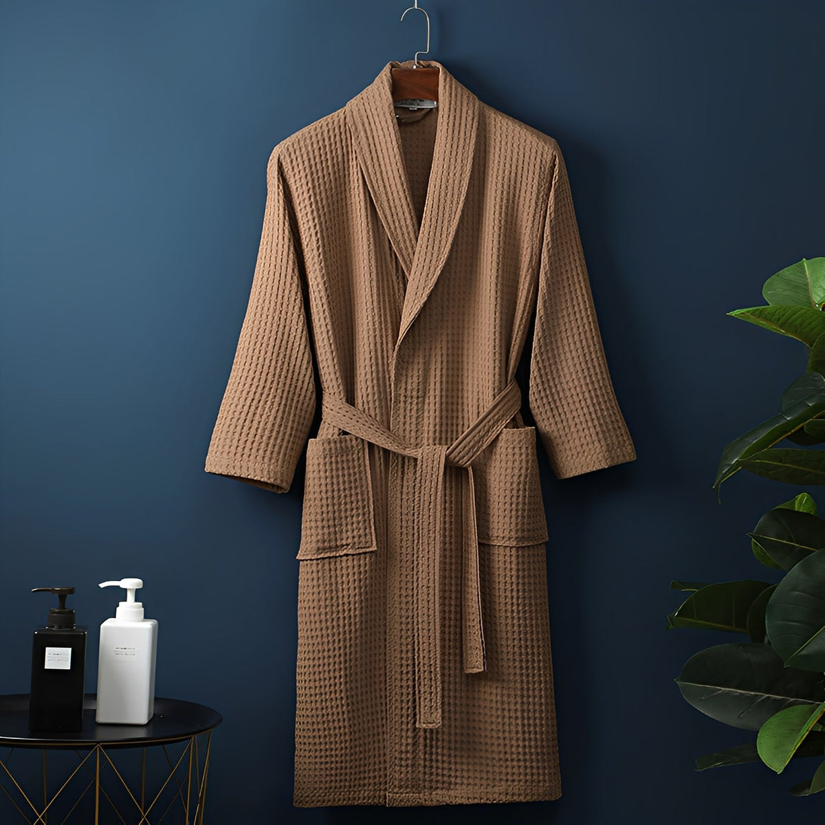 Nathan | Waffle Textured Dressing Gown with Tie Belt