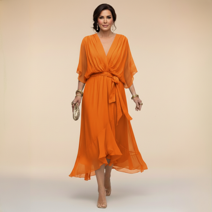 Harshani | Chiffon Wrap Midi Dress V Neck